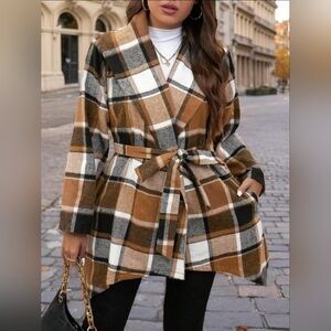 Chic Plaid Belted Trench Coat